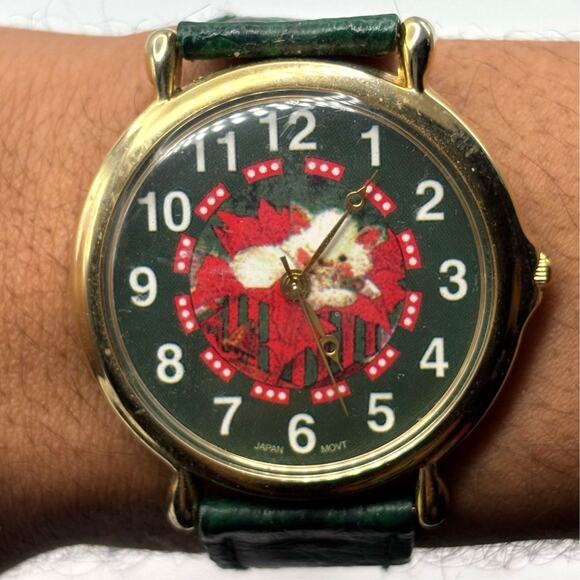 Vintage Green Christmas Cat Men's Watch - Picture 1 of 5